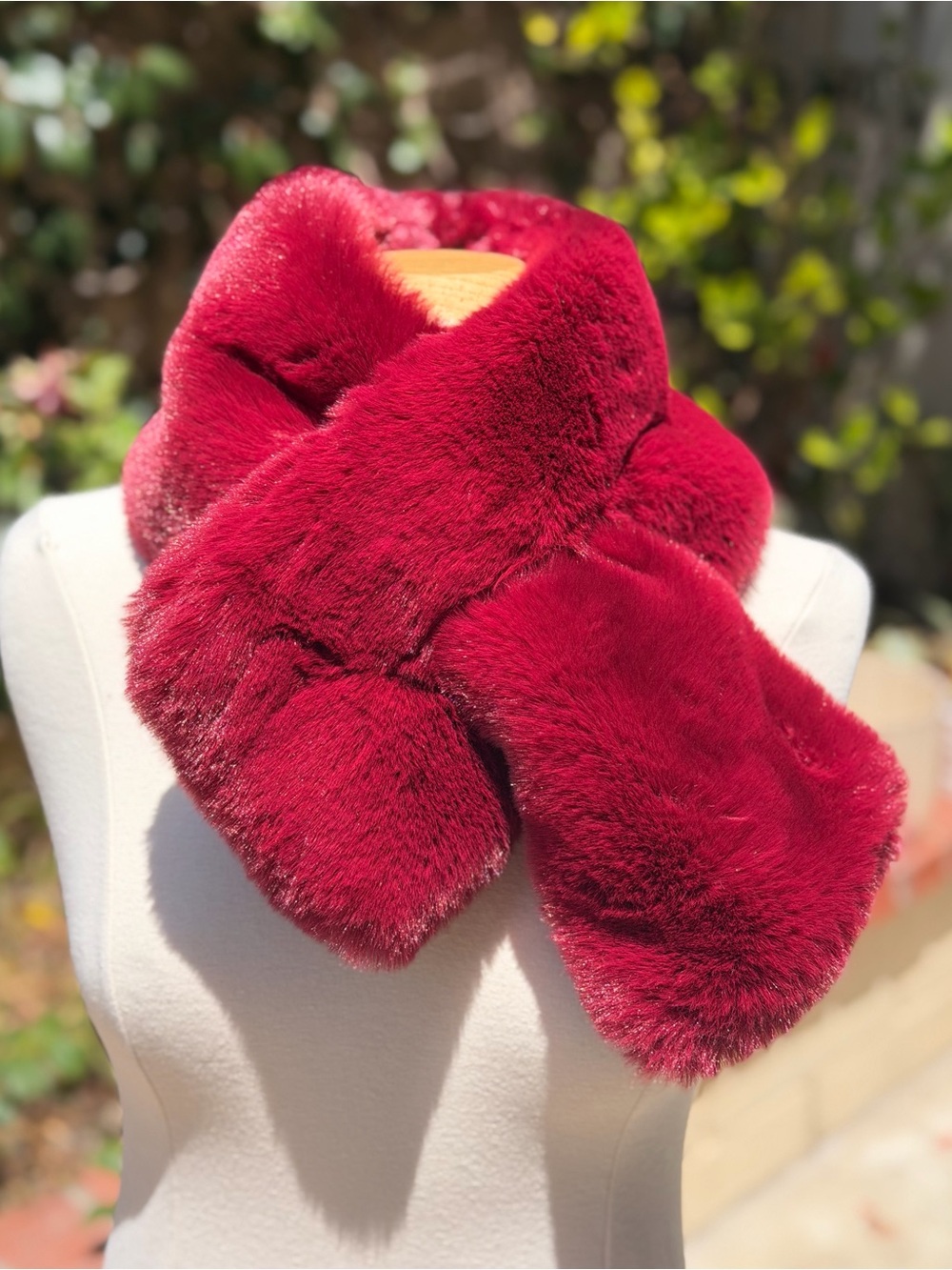 Lux Plush Faux Fur Scarf in Deep Red